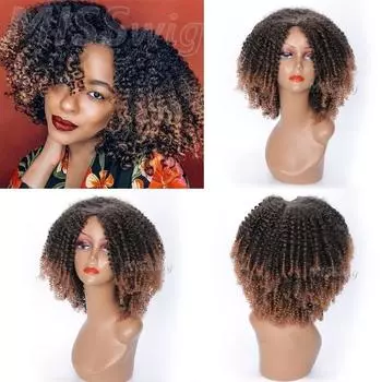 Женская мода Коричневые вьющиеся волосы Окрашивание омбре для полных волос wig черный коричневый