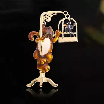 Женская мода коробка милая птица кошка броши для женщин роскошные желтого золота цвет сплава эмаль животное брошь булавки