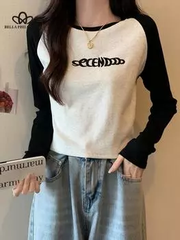 Женская мода, короткая рубашка с длинными рукавами, с круглым гнездом, женская модная внутренняя часть с рыбьей косточкой, топ, женская модная одежда S чёрный