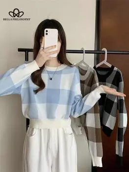 Женская мода, короткая рубашка с длинными рукавами, V-образное гнездо, Женская модная внутренняя часть Amtumn Fishbone, топ, женская модная одежда one size синий