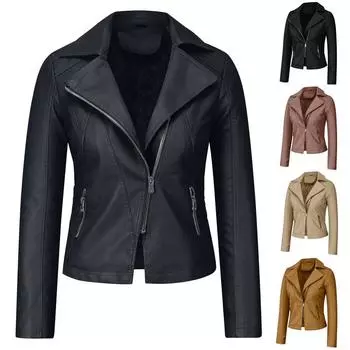 Женская мода короткое пальто из искусственной кожи куртка на молнии пальто карманная верхняя одежда