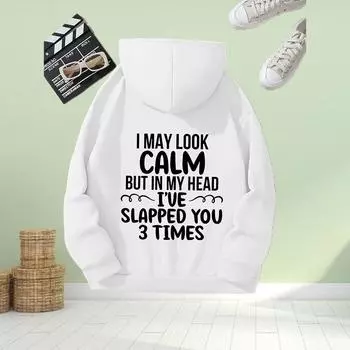 Женская мода Красивые белые буквы Печать свободные толстовки с капюшоном Топы блузка свитшот повседневный длинный рукав пуловер Топы XS чёрный