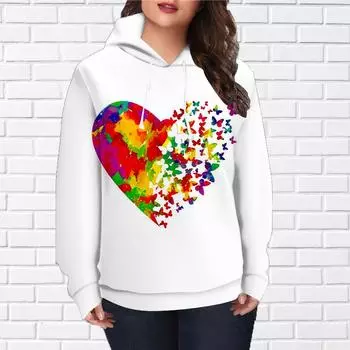 Женская мода Красная Любовь Бабочка Принт Свободные Толстовки Топы Блузка Свитшот Повседневный Длинный Рукав Пуловер Топы XS красный