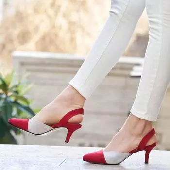 Женская мода Красные женские туфли на коротком каблуке