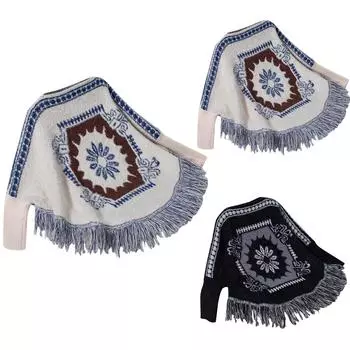 Женская мода красочная клетчатая вязаная кисточка накидка повседневный свободный свитер накидка One Size чёрный