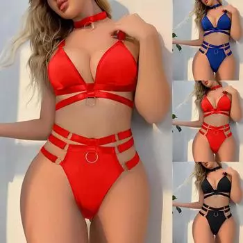 Женская мода, красота, сексуальный ремешок из лаковой кожи, забавный комплект нижнего белья L чёрный