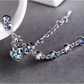 Женская мода Кристалл Браслет Цепочка Кристалл Серебряный Браслет-Цепочка Женский Ювелирный Браслет Подарок синий