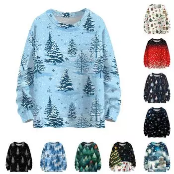 Женская мода круглый вырез повседневный длинный рукав рождественский милый принт шерстяной трикотажный топ M бежевый