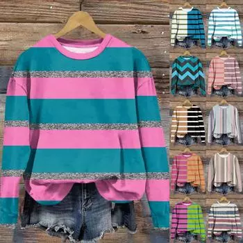 Женская мода круглый вырез пуловер длинный рукав футболка пэчворк принтованный топ L бежевый