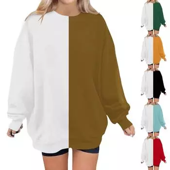 Женская мода круглый вырез с длинными рукавами толстовка в стиле пэчворк с принтом повседневный топ XXL чёрный