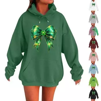 Женская мода круглый вырез St. Повседневная толстовка с капюшоном и длинными рукавами с принтом Патрика XXL розовый