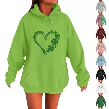 Женская мода круглый вырез St. Повседневная толстовка с капюшоном и длинными рукавами с принтом Патрика XXXL чёрный