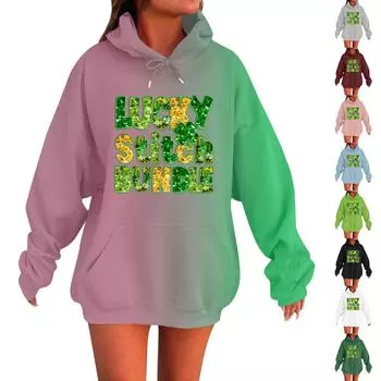 Женская мода круглый вырез St. Повседневная толстовка с капюшоном и длинными рукавами с принтом Патрика S чёрный