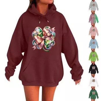 Женская мода круглый вырез St. Повседневная толстовка с капюшоном и длинными рукавами с принтом Патрика XL