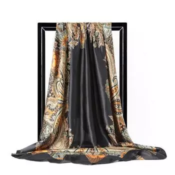 Женская мода квадратный винтажный принт атласный шейный платок солнцезащитный шарф шарфы шаль высокое качество 1 шт 90*90 см 90-90cm