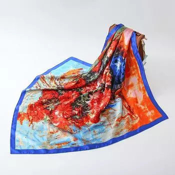 Женская мода квадратный винтажный принт атласный шейный платок солнцезащитный шарф шарфы шаль высокое качество 1 шт 90*90 см 90-90cm