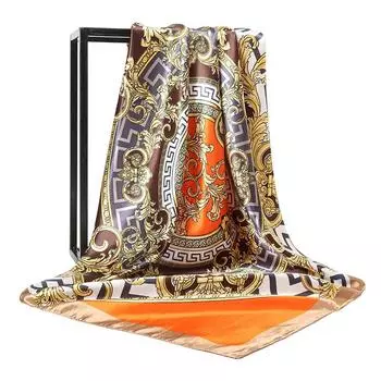 Женская мода квадратный винтажный принт атласный шейный платок солнцезащитный шарф шарфы шаль высокое качество 1 шт 90*90 см 90-90cm