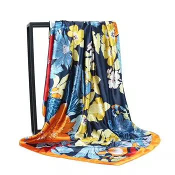 Женская мода квадратный винтажный принт атласный шейный платок солнцезащитный шарф шарфы шаль высокое качество 1 шт 90*90 см 90-90cm