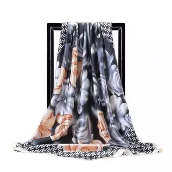 Женская мода квадратный винтажный принт атласный шейный платок солнцезащитный шарф шарфы шаль высокое качество 1 шт 90*90 см 90-90cm