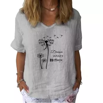 Женская мода льняная рубашка с принтом кота, летняя повседневная блузка с круглым вырезом и коротким рукавом, свободная блузка с принтом S