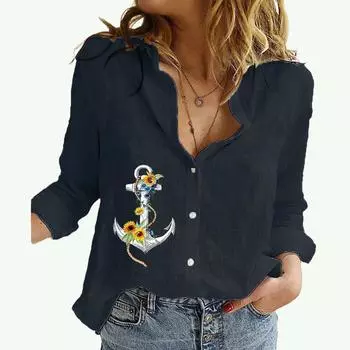 Женская мода, льняной топ с лацканами, весенне-осенняя повседневная рубашка-кардиган с длинным рукавом, блузки с длинными рукавами с принтом S белый