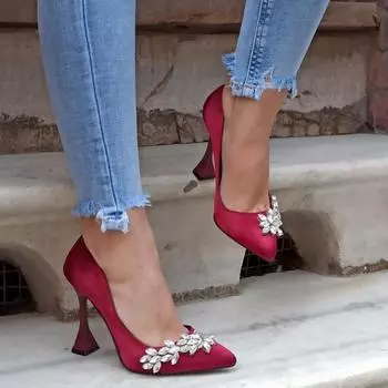 Женская мода Leaf Stone 11 см атласная вечерняя обувь