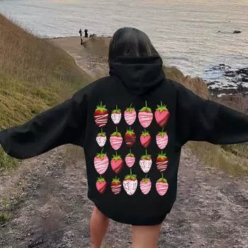 Женская мода легкий длинный рукав пуловер толстовки с капюшоном с карманами графическая толстовка L чёрный