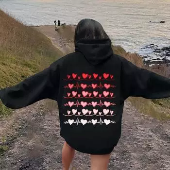 Женская мода легкий длинный рукав пуловер толстовки с капюшоном с карманами графическая толстовка L чёрный