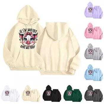 Женская мода легкий длинный рукав пуловер толстовки с капюшоном с карманами графическая толстовка XXL чёрный