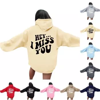 Женская мода легкий длинный рукав пуловер толстовки с капюшоном с карманами графическая толстовка XXXL