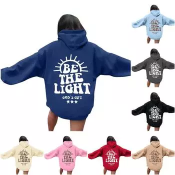 Женская мода легкий длинный рукав пуловер толстовки с капюшоном с карманами графическая толстовка L чёрный