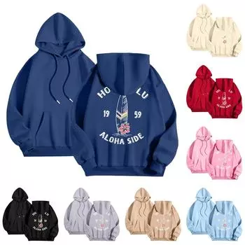 Женская мода легкий длинный рукав пуловер толстовки с капюшоном с карманами графическая толстовка S хаки