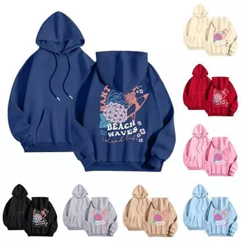 Женская мода легкий длинный рукав пуловер толстовки с капюшоном с карманами графическая толстовка M хаки