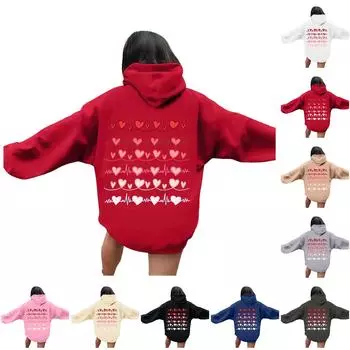 Женская мода легкий длинный рукав пуловер толстовки с капюшоном с карманами графическая толстовка L