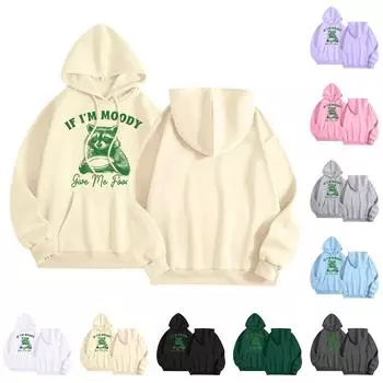 Женская мода легкий длинный рукав пуловер толстовки с капюшоном с карманами графическая толстовка S хаки