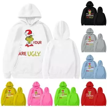 Женская мода легкий пуловер с длинным рукавом рождественская модная толстовка с капюшоном XL зелёный