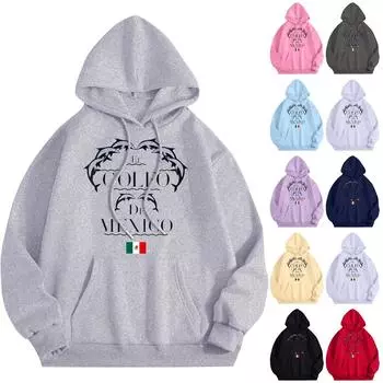 Женская мода, легкий свитер с длинными рукавами и карманами, толстовка с капюшоном с принтом Мексики L чёрный