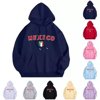 Женская мода, легкий свитер с длинными рукавами и карманами, толстовка с капюшоном с принтом Мексики L армия зеленый