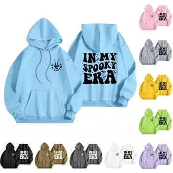 Женская мода, легкий женский свитер с длинными рукавами и карманами, толстовка с капюшоном и принтом на Хэллоуин M зелёный