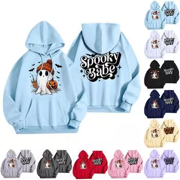 Женская мода, легкий женский свитер с длинными рукавами и карманами, толстовка с капюшоном на Хэллоуин XXL