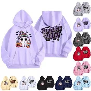 Женская мода, легкий женский свитер с длинными рукавами и карманами, толстовка с капюшоном на Хэллоуин L