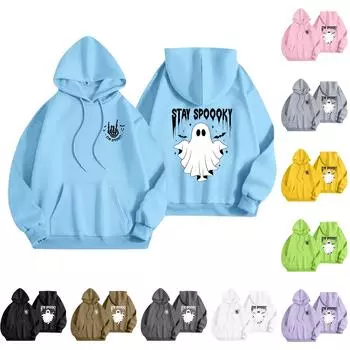 Женская мода, легкий женский свитер с длинными рукавами и карманами, толстовка с капюшоном и принтом на Хэллоуин S коричневый