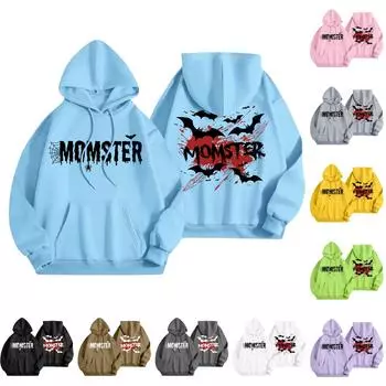 Женская мода, легкий женский свитер с длинными рукавами и карманами, толстовка с капюшоном и принтом на Хэллоуин M