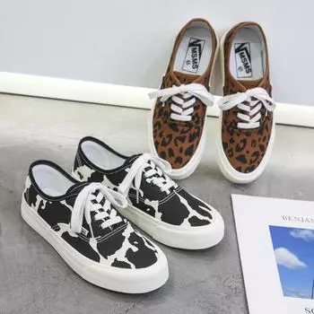 Женская мода леопардовый принт повседневная обувь дышащая удобная плоская прогулочная обувь дорожная обувь 35 коричневый