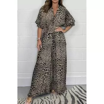 Женская мода леопардовый принт повседневные широкие комбинезоны и комбинезоны женские 2XL синий