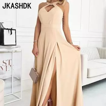 Женская мода, летнее однотонное однотонное платье без рукавов, длинная юбка, повседневные платья