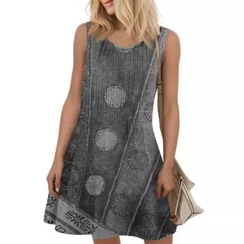 Женская мода летнее платье с цветным лоскутным принтом, свободное пляжное повседневное платье без рукавов для отдыха L