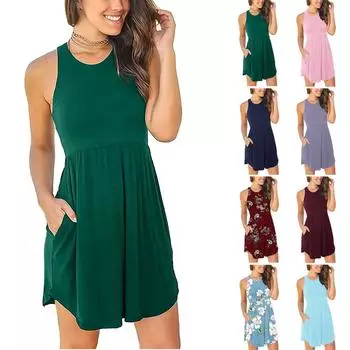 Женская мода Летние платья для отдыха для женщин Свободное платье без рукавов L