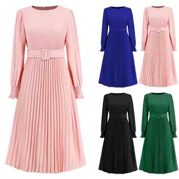 Женская мода летние пляжные платья с длинными рукавами без рукавов плиссированное вечернее платье макси XXL синий