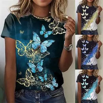 Женская мода, летние популярные модели, футболки с короткими рукавами и круглым вырезом, топы с принтом L зелёный